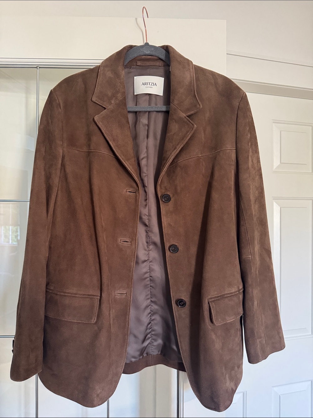 Aritzia Brown Suede Three-Button Blazer Jacket
